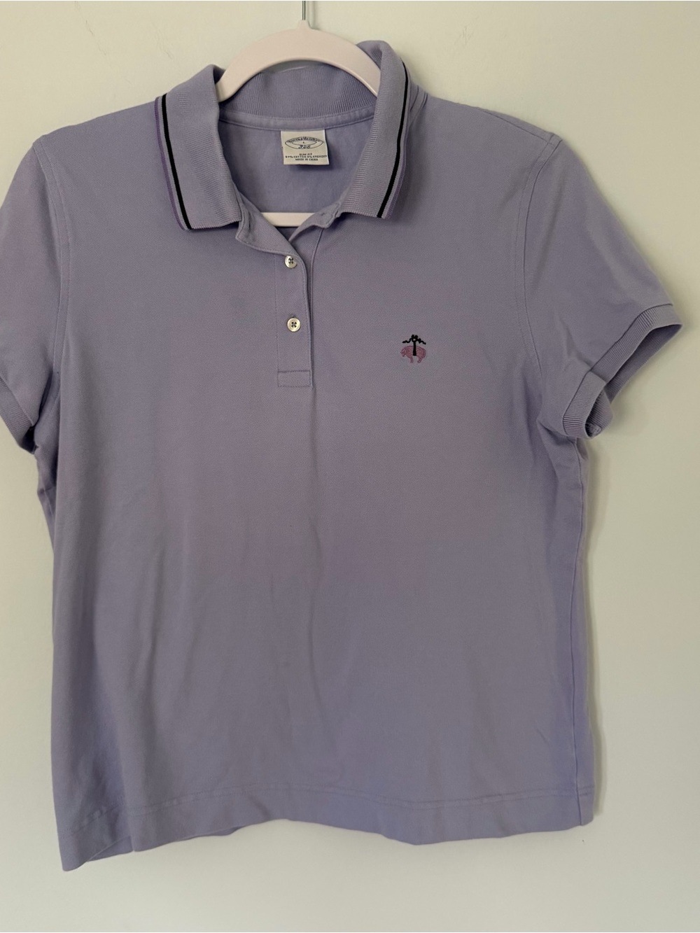 Brooks Brothers 346 Womens Polo Shirt Large Purple Cotton Stretch Logo Tipped